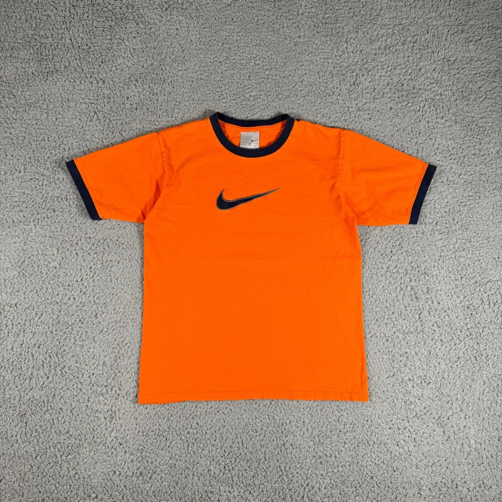 Vintage Y2K Nike Ringer T Shirt Size Youth‎ Medium Big Center Swoosh Orange